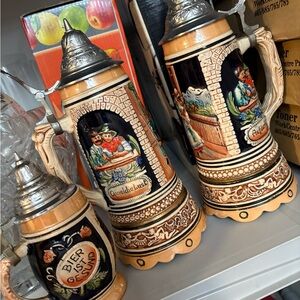 Traditional German Ceramic Beer Stein in Tan and Black